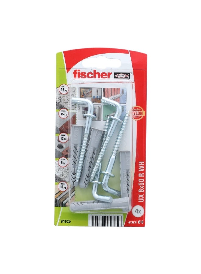 فيشر خابور بمقاس عالمي UX 8 × 50 R WH مع حلقة وخطاف زاوية فضي ورمادي  2.8 × 14.6 × 7.4 سم 94625 - Image 1