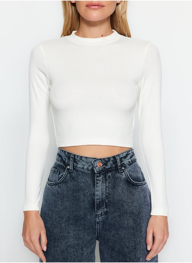 trendyol - Ecru Premium Soft Fabric Fitted Crop Stretchy Knitted Blouse TWOAW24BZ00433 - Image 1