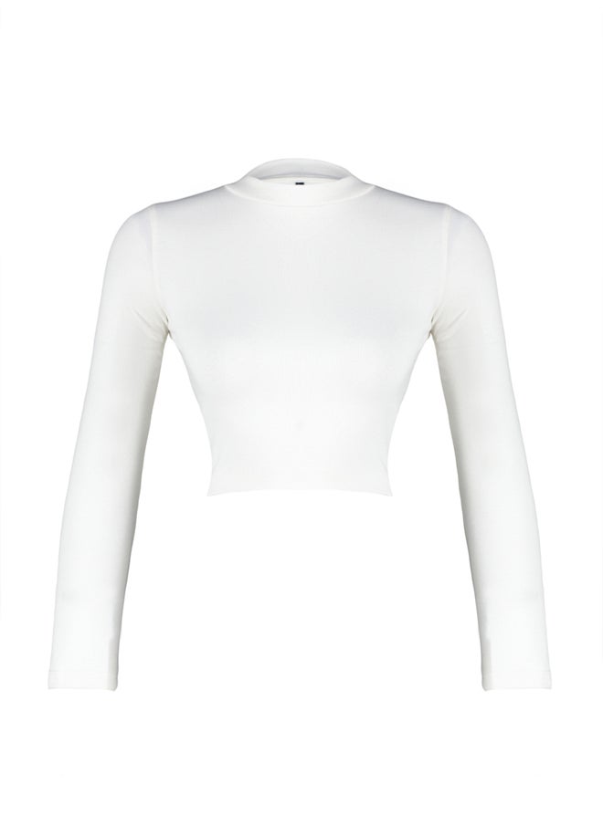 trendyol - Ecru Premium Soft Fabric Fitted Crop Stretchy Knitted Blouse TWOAW24BZ00433 - Image 1
