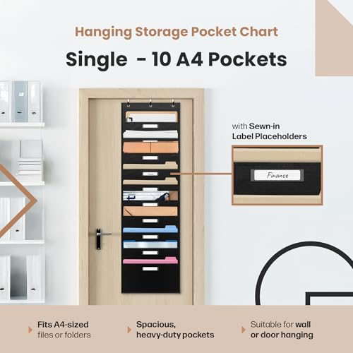 Hippo Creation Black Pocket Chart for Classroom 10 Pocket Storage Rainbow Pocket Charts 3 Over Door Hangers Included Hanging Wall File Organizer for File Folders School Mailbox HomeOffice Papers - Image 3