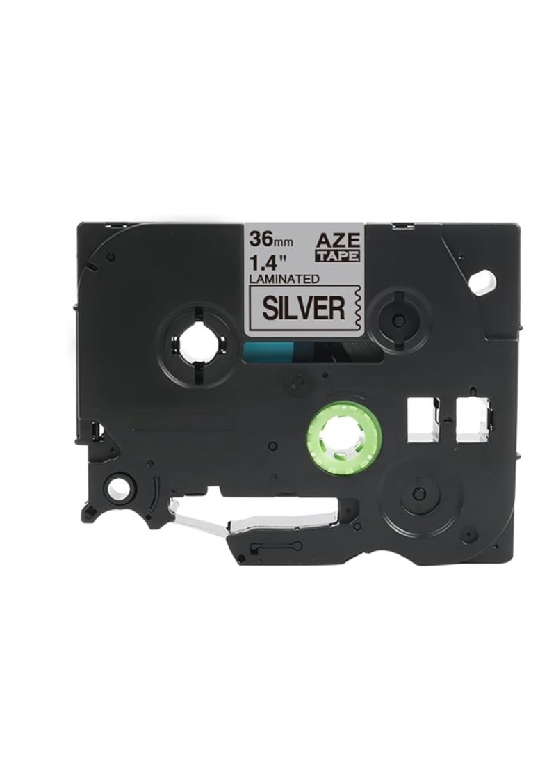 Terabyte 36 mm x 8 meter Compatible TZe Label Tape Cartridge for P-Touch Label Printers… (Black on Silver) - Image 2