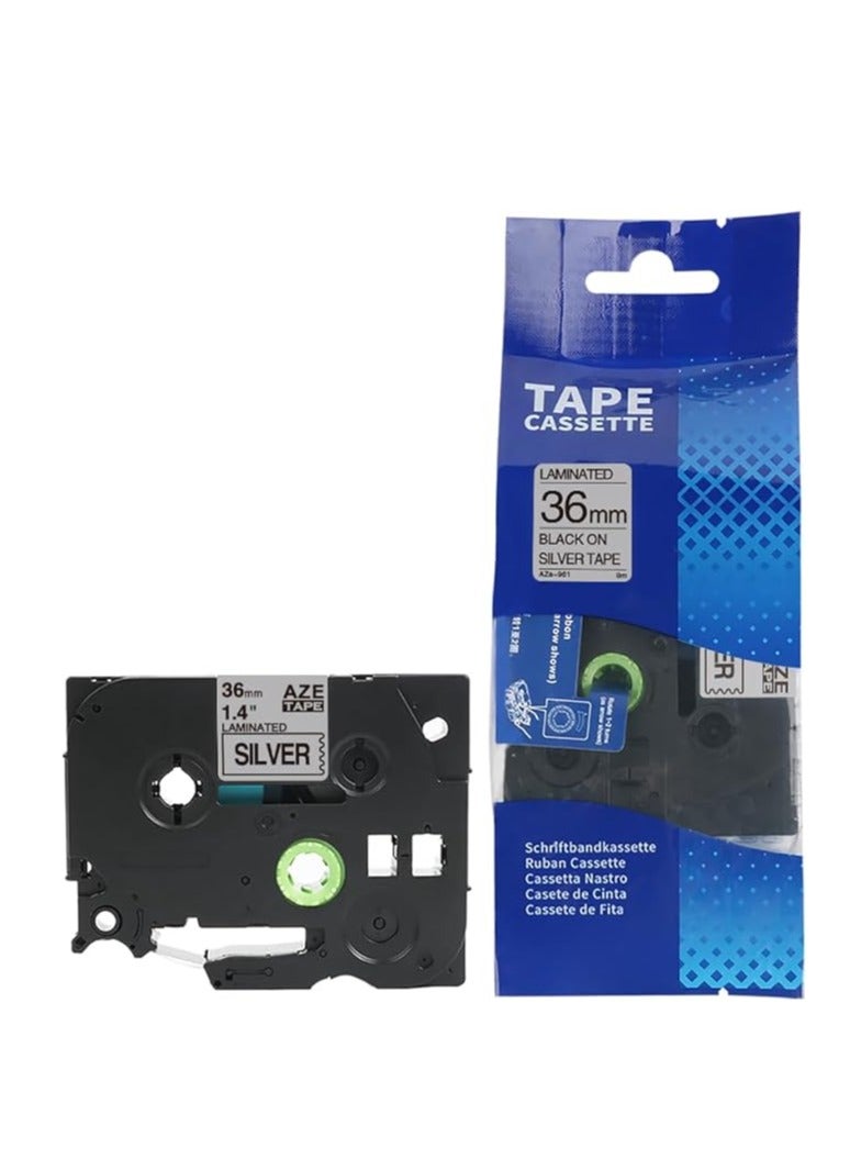 Terabyte 36 mm x 8 meter Compatible TZe Label Tape Cartridge for P-Touch Label Printers… (Black on Silver) - Image 1