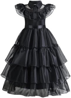 Beauenty Baby Girls Cool Black Dress Costume for Kids Girls Princess Dress Up with Black Hair Wig & Belt  - Image 2