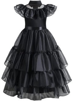 Beauenty Baby Girls Cool Black Dress Costume for Kids Girls Princess Dress Up with Black Hair Wig & Belt  - Image 3