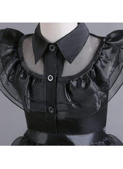 Beauenty Baby Girls Cool Black Dress Costume for Kids Girls Princess Dress Up with Black Hair Wig & Belt  - Image 5