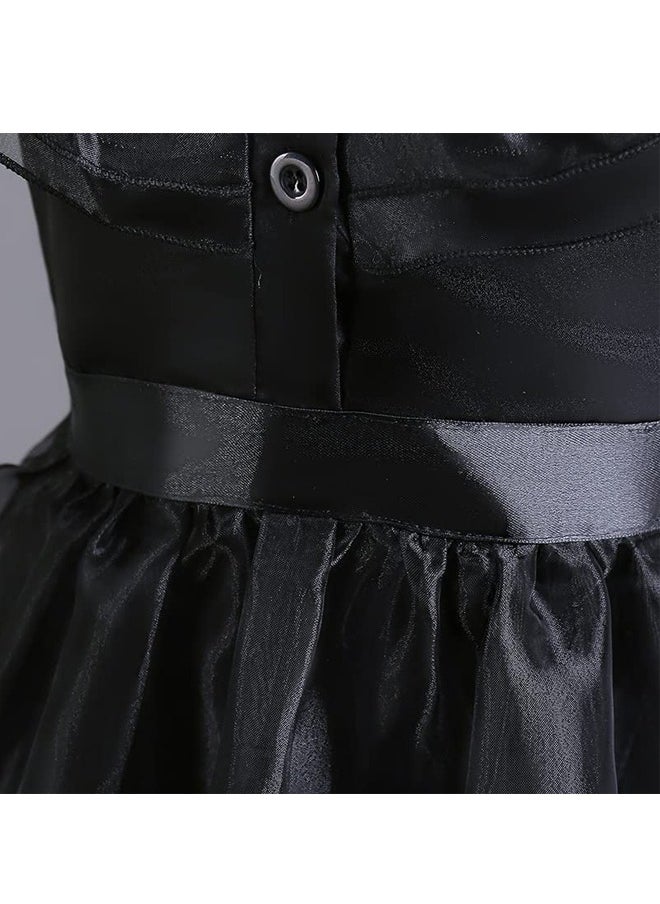 Beauenty Baby Girls Cool Black Dress Costume for Kids Girls Princess Dress Up with Black Hair Wig & Belt  - Image 4