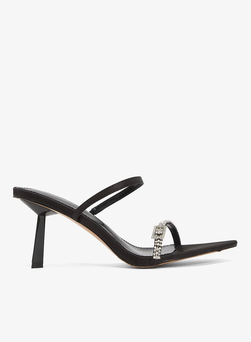 Ella Limited Edition Black Rhinestone Embellished Buckle Detail Sling Back Heels for Women | Best Price UAE