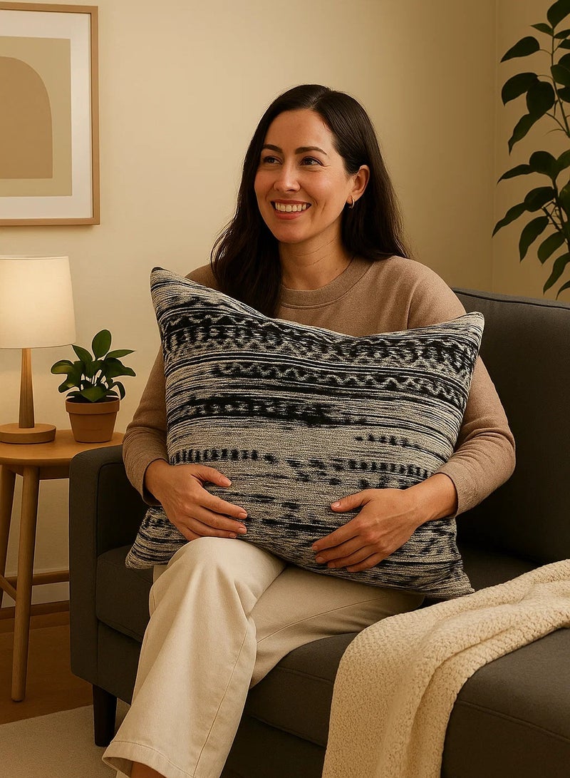 لوفت وسادة مربعة من كوتانيا، بنمط هندسي، باللونين الأبيض والأسود - 65×65 سم، بلمسة عصرية من طراز بوهو، مصنوعة من القماش، وسادة مربعة مزخرفة - 101K-Q3 - Image 4