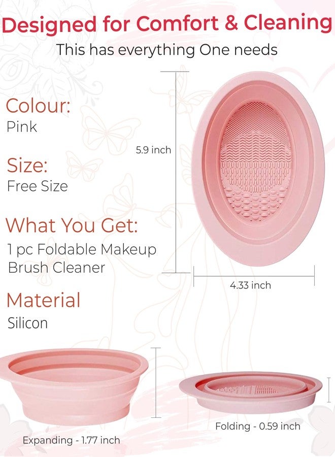 TEMPERIA Silicone Makeup Brush Cleanser Bowl | Brush Cleaner for Makeup Artist | Portable & Folding Cleaning Mat & Washing Tool for Makeup Brush | Non-Slip, Easy to Use | Pink - Image 3