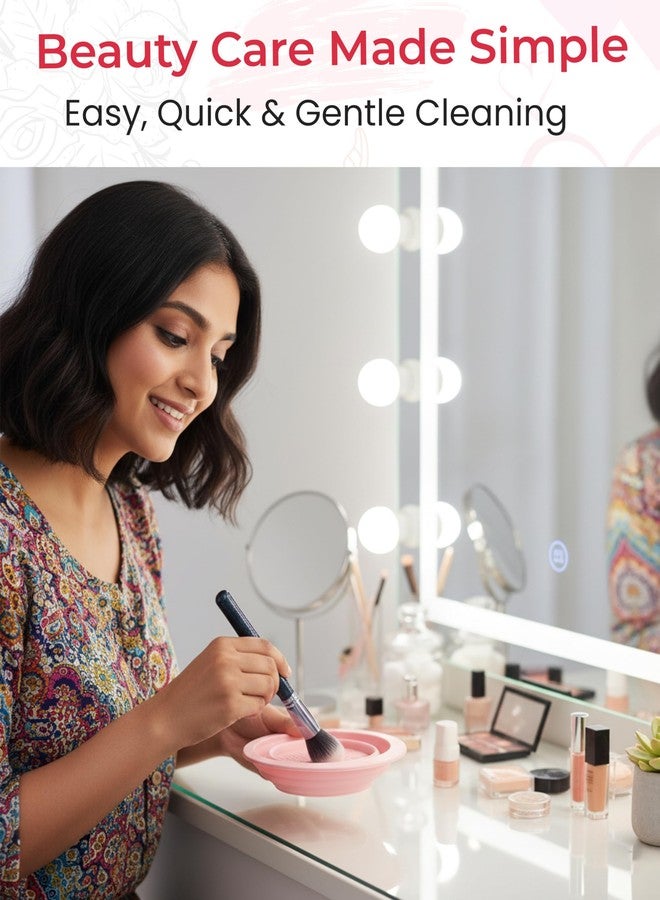 TEMPERIA Silicone Makeup Brush Cleanser Bowl | Brush Cleaner for Makeup Artist | Portable & Folding Cleaning Mat & Washing Tool for Makeup Brush | Non-Slip, Easy to Use | Pink - Image 4