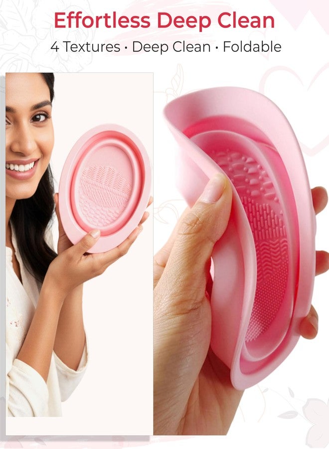 TEMPERIA Silicone Makeup Brush Cleanser Bowl | Brush Cleaner for Makeup Artist | Portable & Folding Cleaning Mat & Washing Tool for Makeup Brush | Non-Slip, Easy to Use | Pink - Image 2
