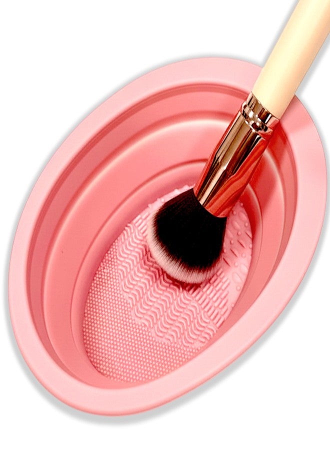 TEMPERIA Silicone Makeup Brush Cleanser Bowl | Brush Cleaner for Makeup Artist | Portable & Folding Cleaning Mat & Washing Tool for Makeup Brush | Non-Slip, Easy to Use | Pink - Image 1