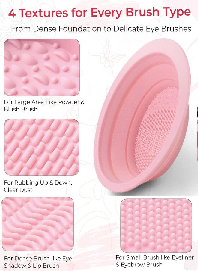 TEMPERIA Silicone Makeup Brush Cleanser Bowl | Brush Cleaner for Makeup Artist | Portable & Folding Cleaning Mat & Washing Tool for Makeup Brush | Non-Slip, Easy to Use | Pink - Image 5