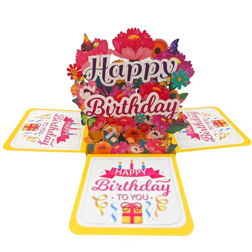 Akeydeco 3D Pop Up Birthday Cards,Birthday Pop Up Greeting Cards Laser Cut Happy Birthday Cards Including Envelopes Best for Mom,Wife,Sister, Boy,Girl,Friends 1 Pack - Image 1