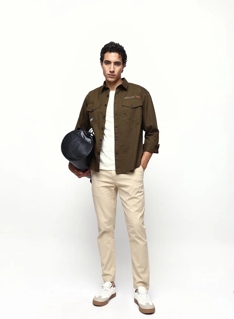 Dennis Lingo  Men's Olive 100% Cotton Casual Button Down Relaxed Shirt for Men | Best Price UAE
