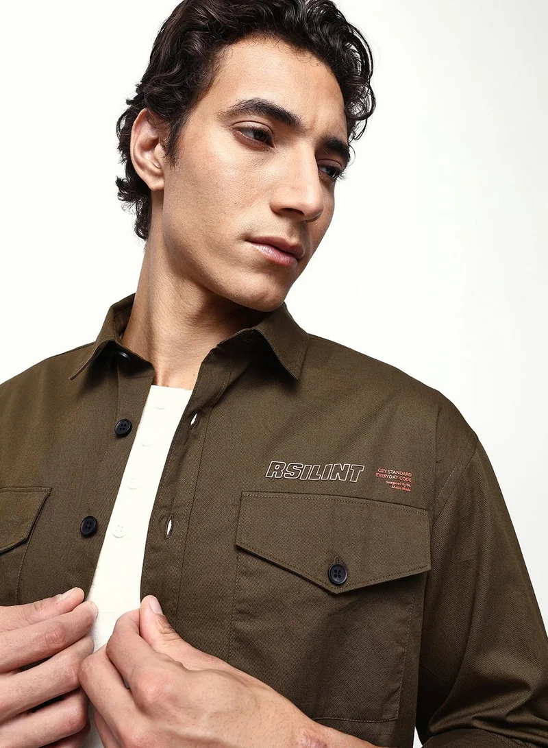 Dennis Lingo  Men's Olive 100% Cotton Casual Button Down Relaxed Shirt for Men | Best Price UAE