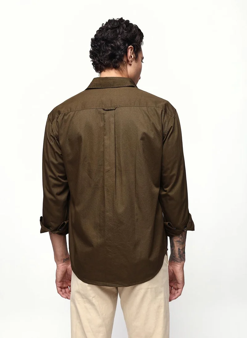 Dennis Lingo  Men's Olive 100% Cotton Casual Button Down Relaxed Shirt for Men | Best Price UAE