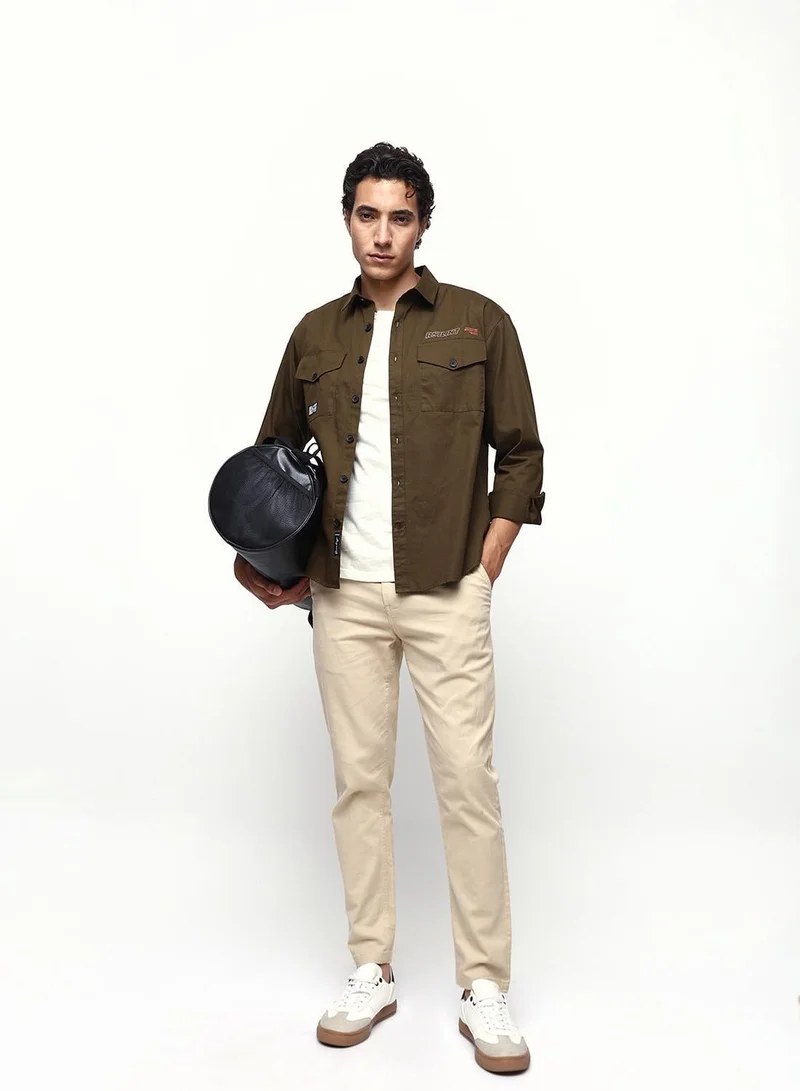 Dennis Lingo  Men's Olive 100% Cotton Casual Button Down Relaxed Shirt for Men | Best Price UAE