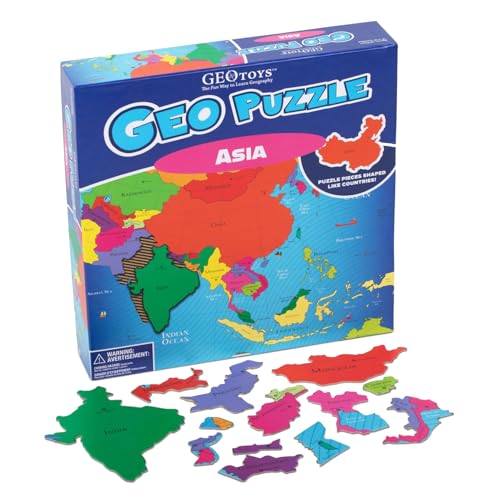 Geotoys ألعاب الألغاز الجغرافية من GeoToys، ألغاز على شكل قارة آسيا، 50 قطعة، لعبة جغرافيا وألغاز خريطة، ألغاز للأطفال من 6-9 سنوات، هدايا صغيرة للأطفال - Image 1
