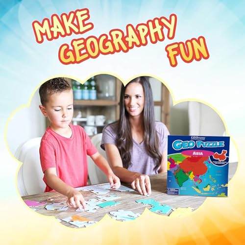 Geotoys ألعاب الألغاز الجغرافية من GeoToys، ألغاز على شكل قارة آسيا، 50 قطعة، لعبة جغرافيا وألغاز خريطة، ألغاز للأطفال من 6-9 سنوات، هدايا صغيرة للأطفال - Image 2