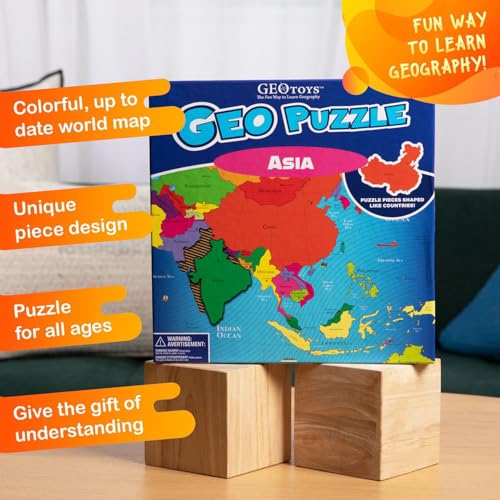 Geotoys ألعاب الألغاز الجغرافية من GeoToys، ألغاز على شكل قارة آسيا، 50 قطعة، لعبة جغرافيا وألغاز خريطة، ألغاز للأطفال من 6-9 سنوات، هدايا صغيرة للأطفال - Image 3