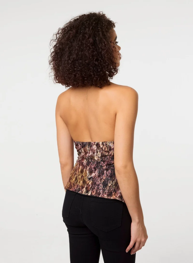 Pink Vanilla Animal Lace Halter Neck Top