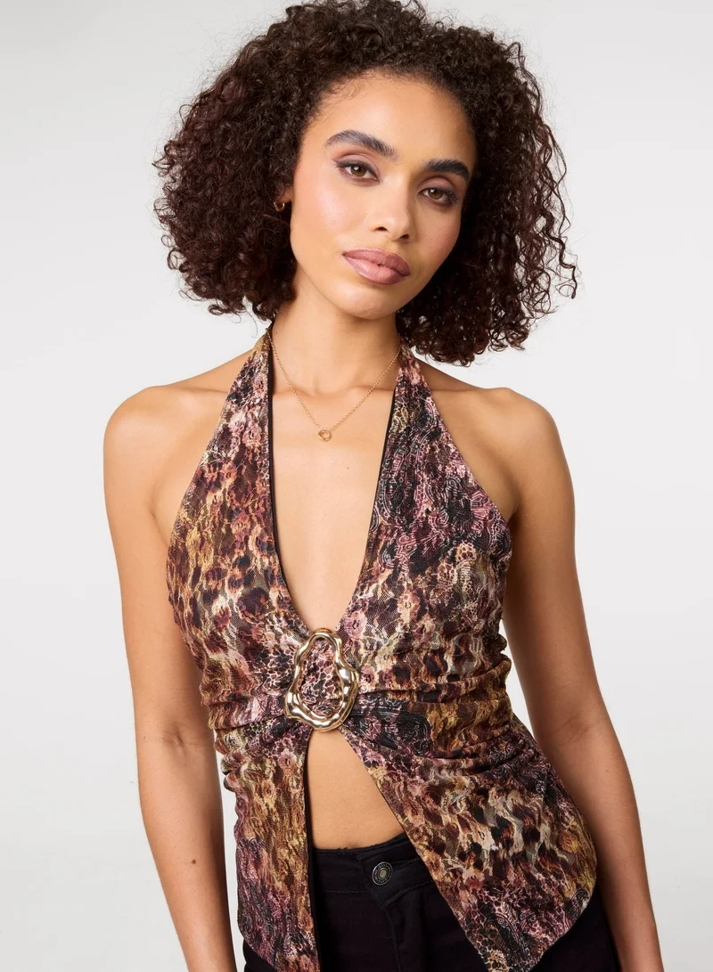 Pink Vanilla Animal Lace Halter Neck Top