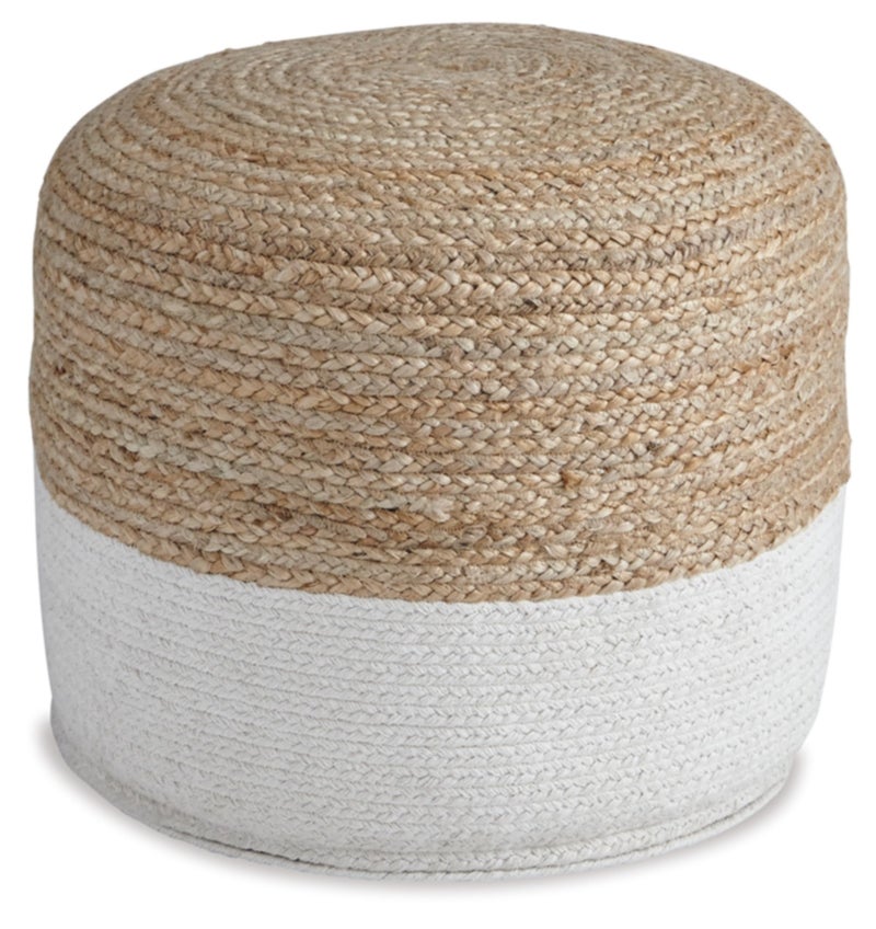 Signature Design by Ashley Signature Design by Ashley Sweed Valley Jute  Cotton Pouf 19 x 19 Inches Beige  White 