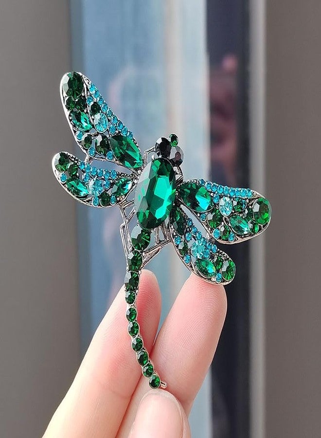 Bestdays Green Crystal Rhinestone 3.6" Dragonfly Brooch Pin Pendant Jewelry Birthday Gifts Mother's Day Brooches and Pins - Image 3