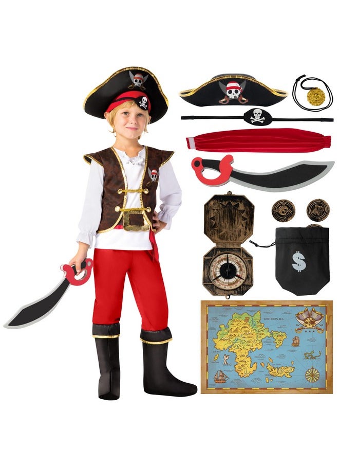 Spooktacular Creations - Halloween Pirate Costume Kids, Red Boys Pirate Costume Set, Pirate Accessories Costume For Toddler Dress-Up, Themed Party (Small 5-7) - Image 1