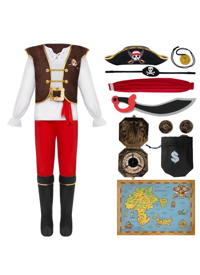 Spooktacular Creations - Halloween Pirate Costume Kids, Red Boys Pirate Costume Set, Pirate Accessories Costume For Toddler Dress-Up, Themed Party (Small 5-7) - Image 1