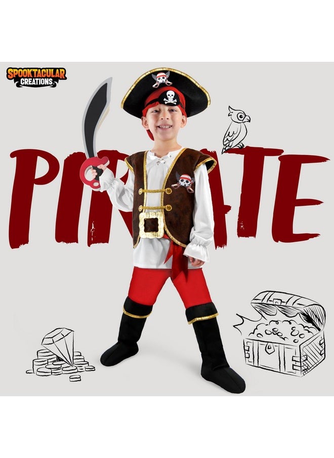 Spooktacular Creations - Halloween Pirate Costume Kids, Red Boys Pirate Costume Set, Pirate Accessories Costume For Toddler Dress-Up, Themed Party (Small 5-7) - Image 1