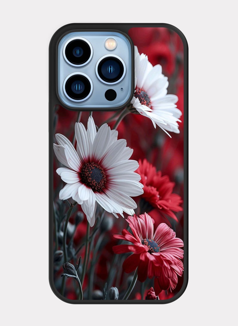 بكسلات كفر ايفون 13 برو ورود ابيض احمر - Image 1