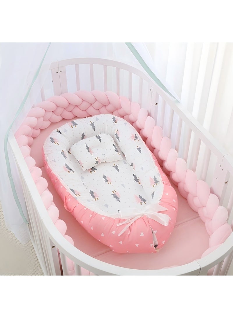Beauenty Baby nest, 90x50cm baby lounge chair, soft sleeping mat with pillow, cotton swaddle bag, adjustable breathable portable baby blanket (forest pink) - Image 3
