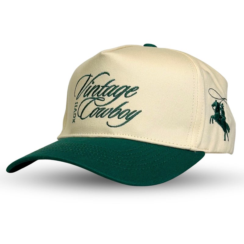 CITRUSY Vintage Western Trucker Hat | Men & Women | Embroidered Trendy Caps | Country Cute Hats for Cowgirls & Cowboys | Camo Denim Cotton Styles | Snapback Hat (Vintage Cowboy | Green) - Image 1