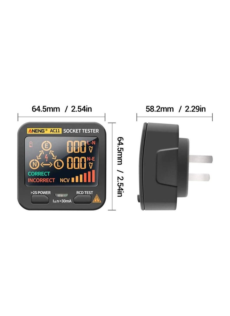 ANENG - AC11 Socket Tester Electric Leakage Detector LCD Display Ground Wire Zero Line Live Wire Phase Multifunctional Electrical Electroscope RCD NCV Electric Tester Circuit Polarity Detector UK Plug - Image 1