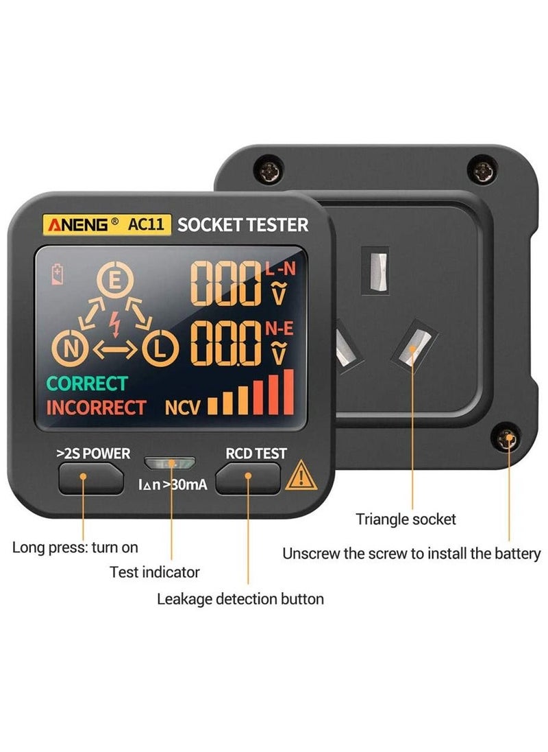 ANENG - AC11 Socket Tester Electric Leakage Detector LCD Display Ground Wire Zero Line Live Wire Phase Multifunctional Electrical Electroscope RCD NCV Electric Tester Circuit Polarity Detector UK Plug - Image 1