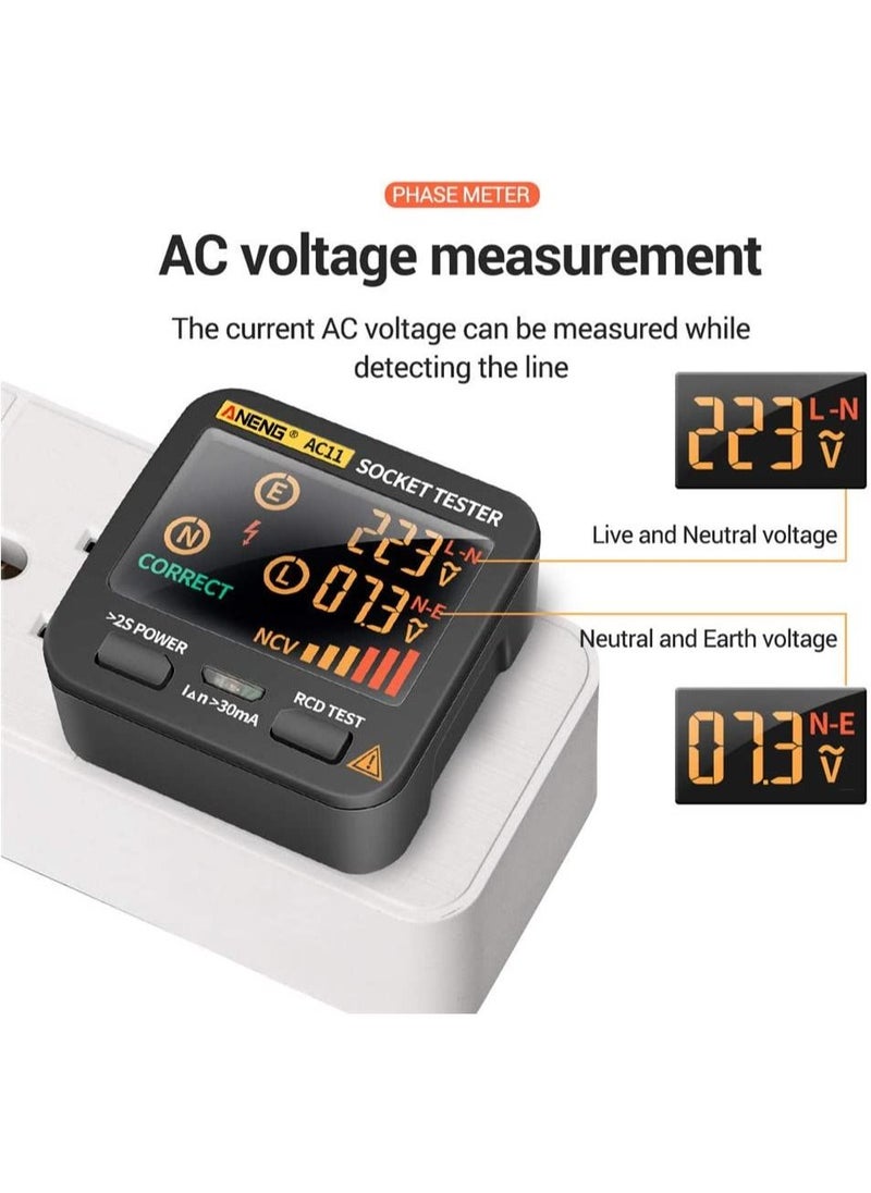 ANENG - AC11 Socket Tester Electric Leakage Detector LCD Display Ground Wire Zero Line Live Wire Phase Multifunctional Electrical Electroscope RCD NCV Electric Tester Circuit Polarity Detector UK Plug - Image 1