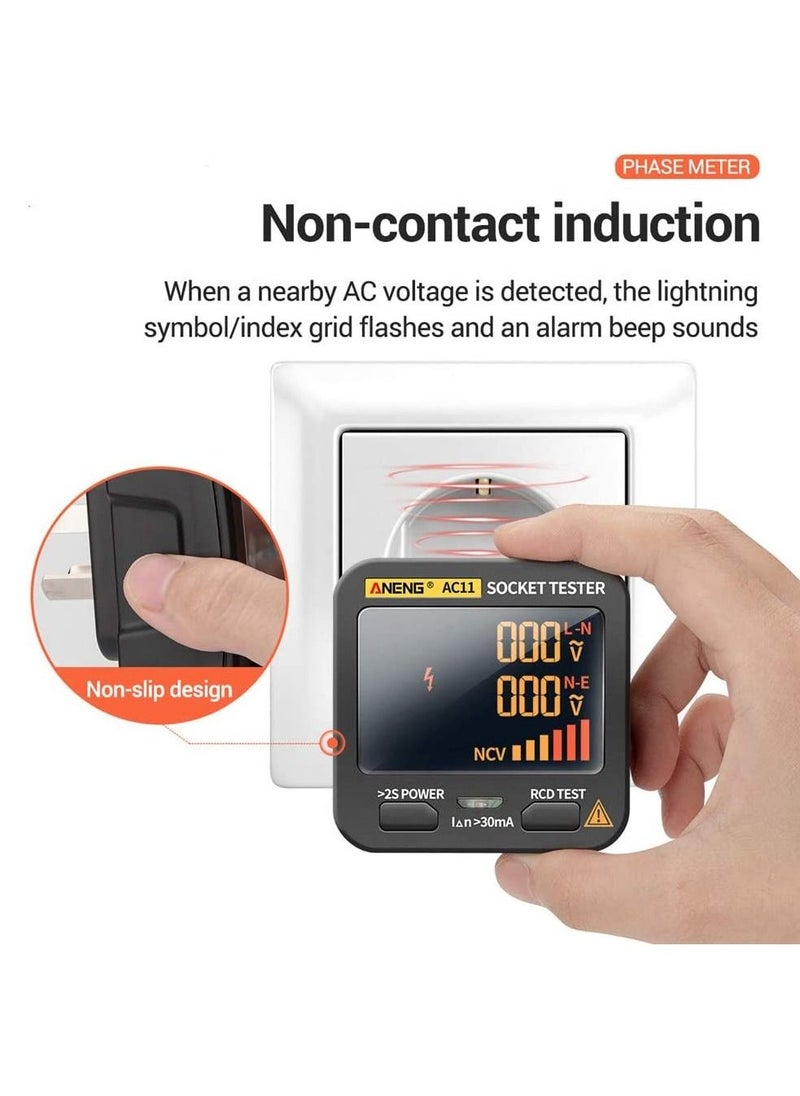 ANENG - AC11 Socket Tester Electric Leakage Detector LCD Display Ground Wire Zero Line Live Wire Phase Multifunctional Electrical Electroscope RCD NCV Electric Tester Circuit Polarity Detector UK Plug - Image 1