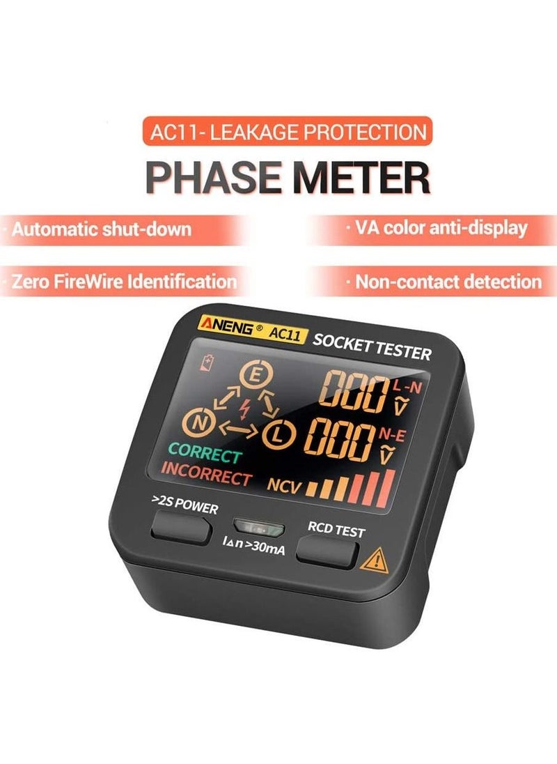ANENG - AC11 Socket Tester Electric Leakage Detector LCD Display Ground Wire Zero Line Live Wire Phase Multifunctional Electrical Electroscope RCD NCV Electric Tester Circuit Polarity Detector UK Plug - Image 1