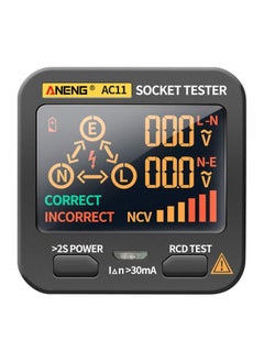 AC11 Socket Tester Electric Leakage Detector LCD Display Ground Wire Zero Line Live Wire Phase Multifunctional Electrical Electroscope RCD NCV Electric Tester Circuit Polarity Detector UK Plug