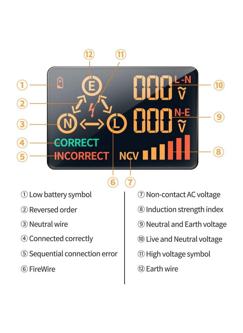 ANENG - AC11 Socket Tester Electric Leakage Detector LCD Display Ground Wire Zero Line Live Wire Phase Multifunctional Electrical Electroscope RCD NCV Electric Tester Circuit Polarity Detector UK Plug - Image 1
