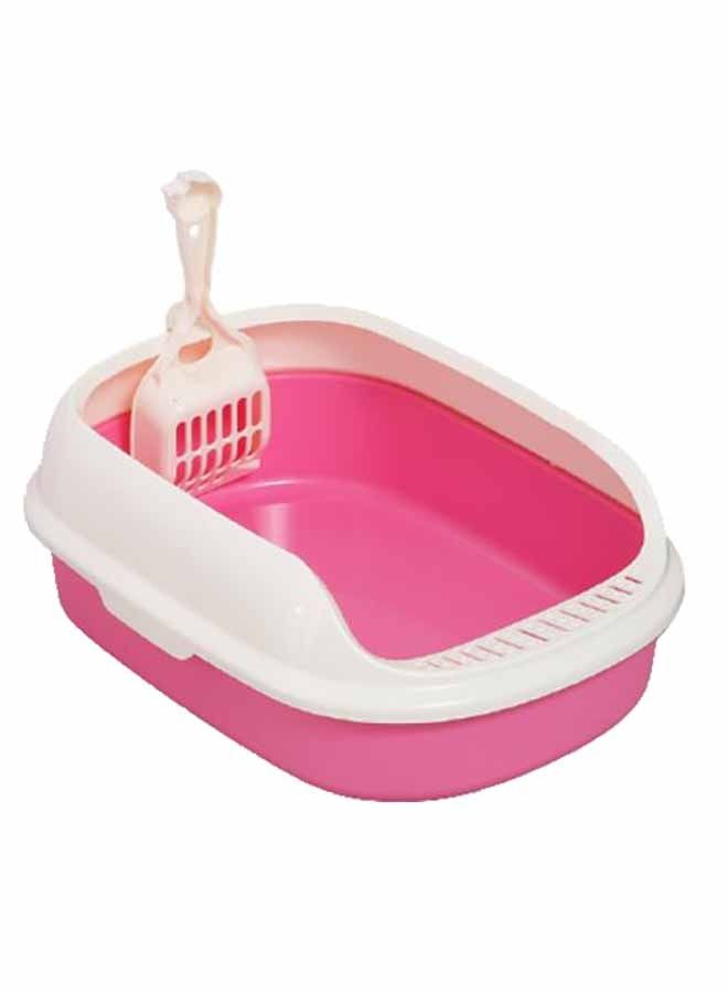 Meetion Semi-Enclosed Open Top Cat Litter Box with Scoop (PINK) - Image 1