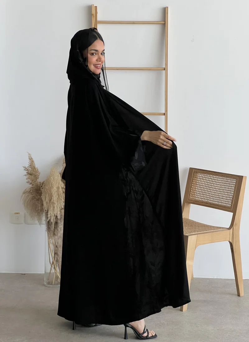 Lusin Abaya Royal Crepe Abaya with Black Tulle Embroidery