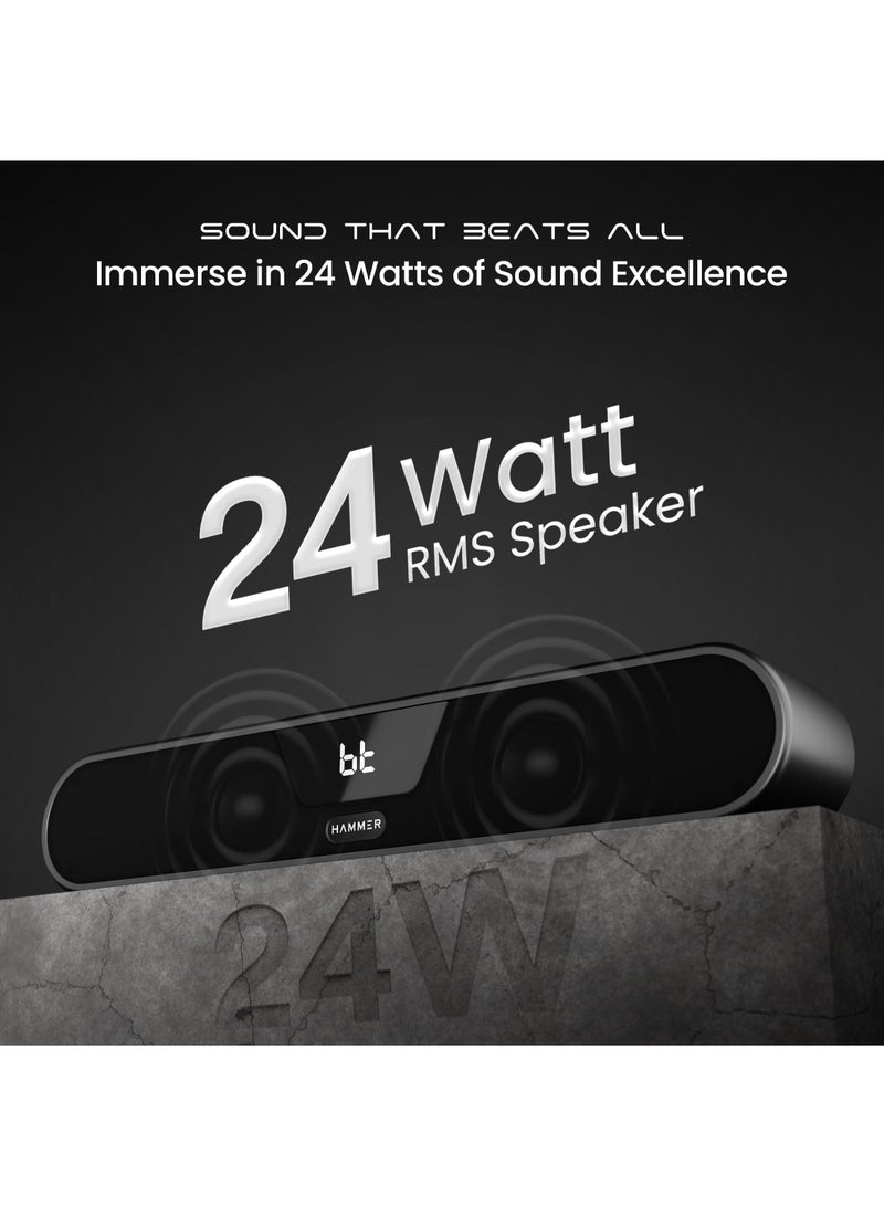 Hammer Renewed - Beatbox Bluetooth Soundbar 24W Output, RGB Lights, AUX, USB, TF Card & TWS Connectivity, Upto 8Hr Playtime, 52mm Drivers, Easy to Carry, BT Speaker for TV, Mobile, PC, Laptops, Tablets (Black) - Image 3