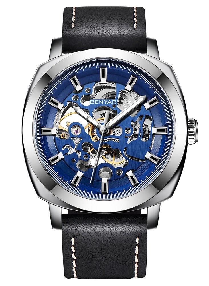 بينيار ساعات رجالية أوتوماتيكية ميكانيكية بسوار جلد  مم مقاومة للماء  متر - Image 1