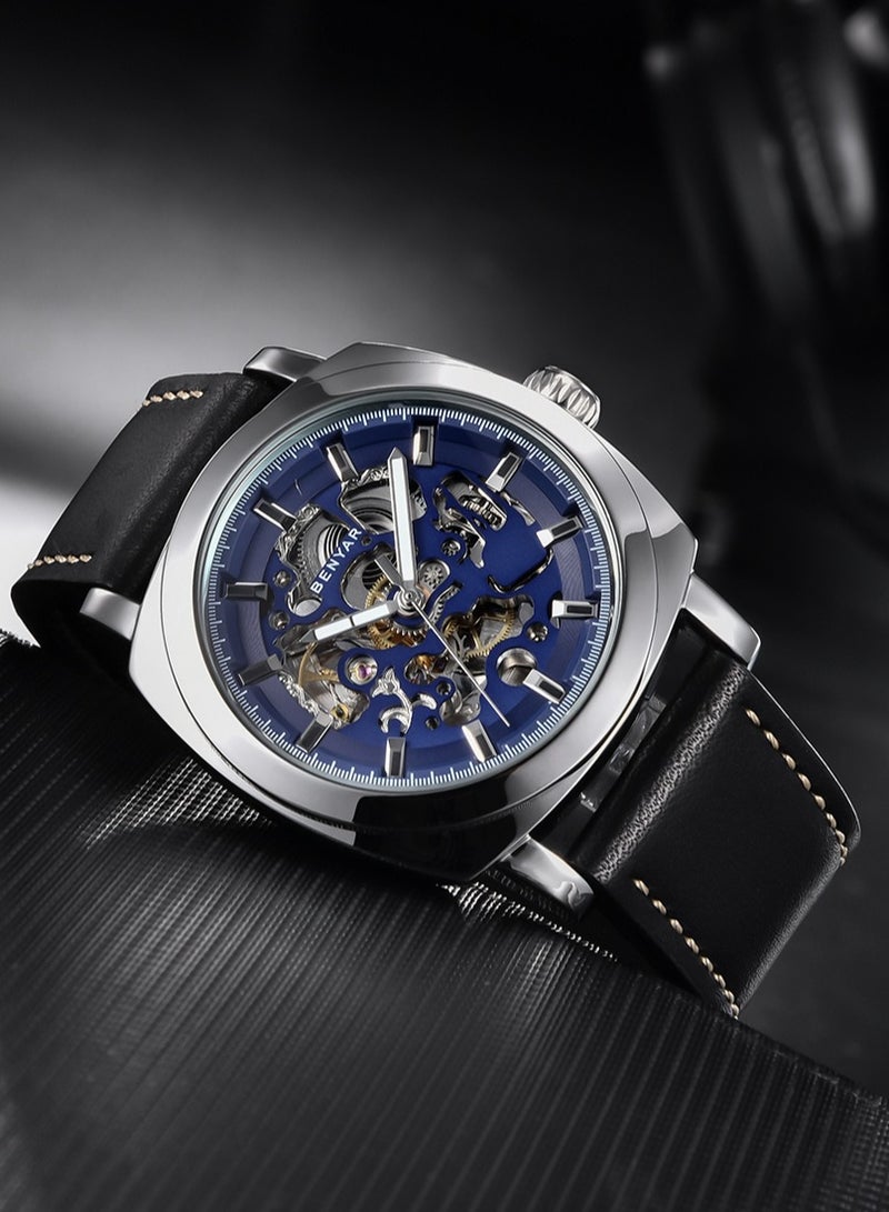 بينيار ساعات رجالية أوتوماتيكية ميكانيكية بسوار جلد  مم مقاومة للماء  متر - Image 5
