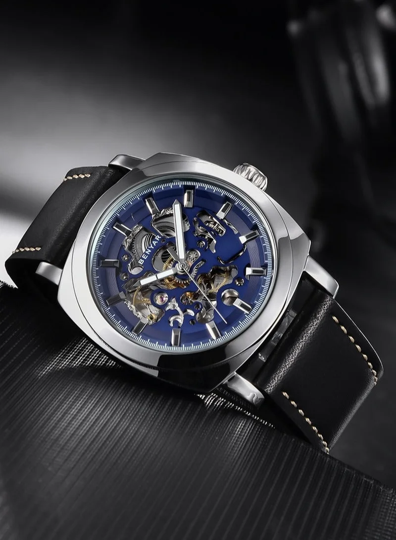 Benyar BLACK B Automatic Watches for Men | Skeleton Mechanical Leather Strap Mens Watch | 45mm Dial | 30M Waterproof | Men's Stylish Gift for Men | Best Price UAE