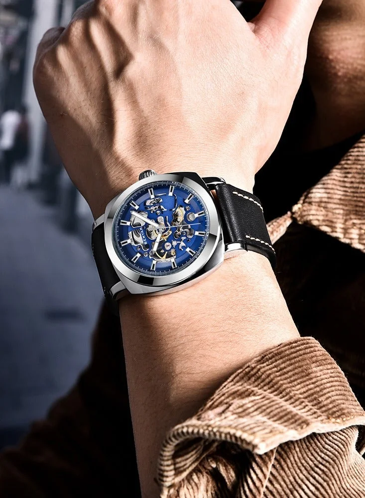 Benyar BLACK B Automatic Watches for Men | Skeleton Mechanical Leather Strap Mens Watch | 45mm Dial | 30M Waterproof | Men's Stylish Gift for Men | Best Price UAE