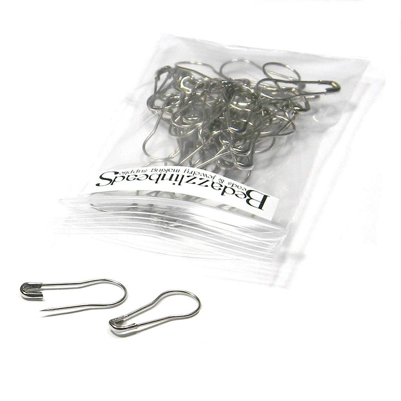 Bedazzlinbeads 50 Easy to Use Bulb Shaped Safety Pin Bail Findings for Brooches or Necklaces (Platinum Silver Plated) - Image 4